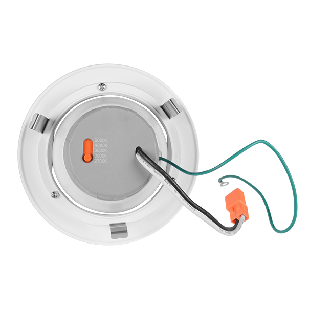 White 4-inch Gimbal LED Recessed Downlight by Nicor, adjustable CCT retrofit kit with sleek, modern design.