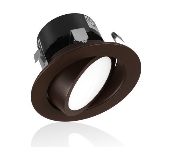 4-inch Nicor LED gimbal retrofit downlight in oil-rubbed bronze finish with 4000K daylight color, designed for recessed lighting.