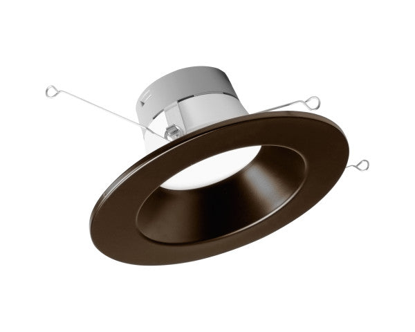 Nicor 5/6-inch oil-rubbed bronze LED recessed downlight in a ceiling, part of LED recessed retrofit kits.