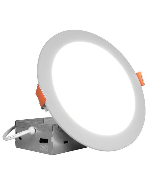12-pack of Nicor 6-inch white canless LED wafer lights with selectable CCT for adjustable color temperature.