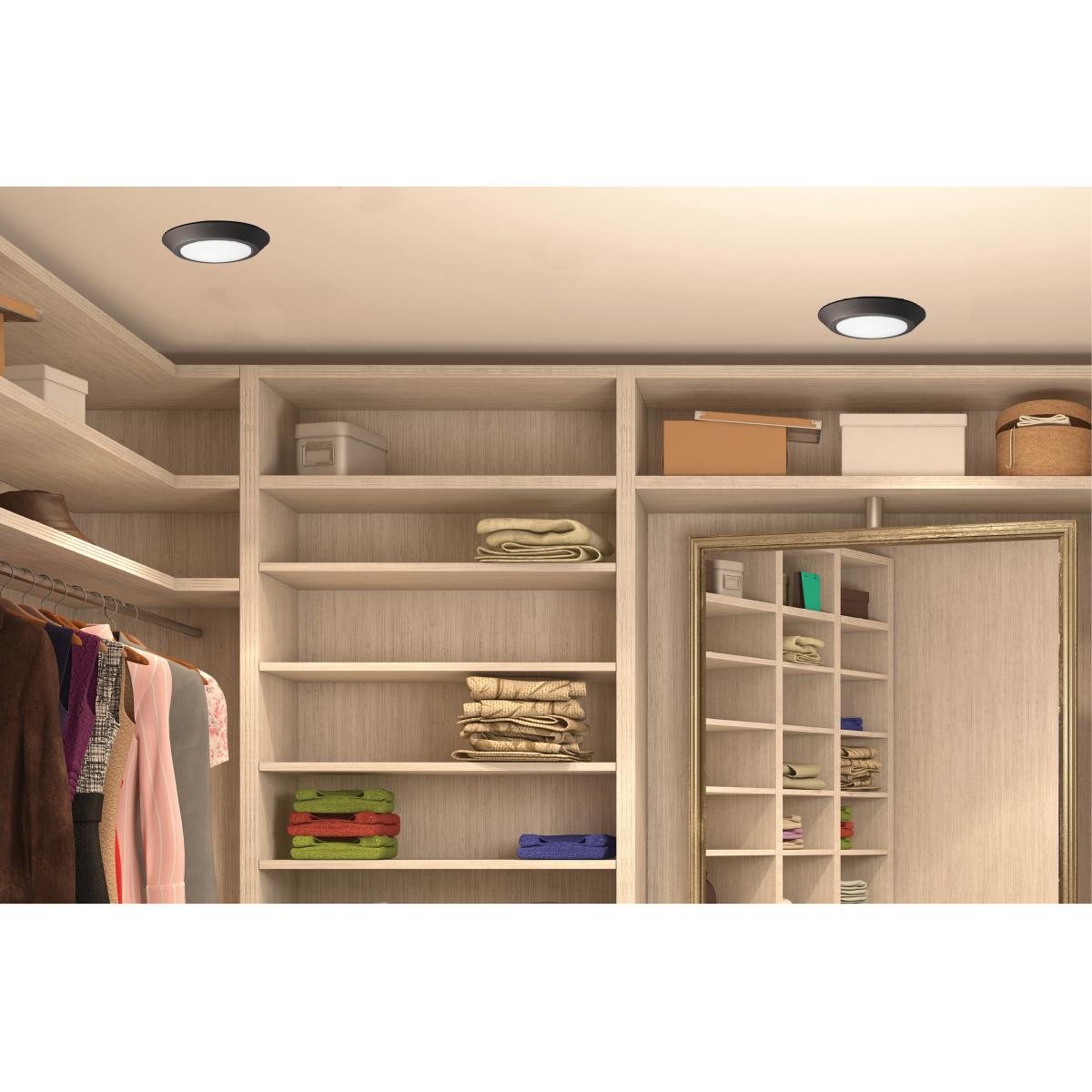 10-inch LED disk ceiling light in mahogany bronze finish with 3000K warm light by Nuvo, flush mount design.