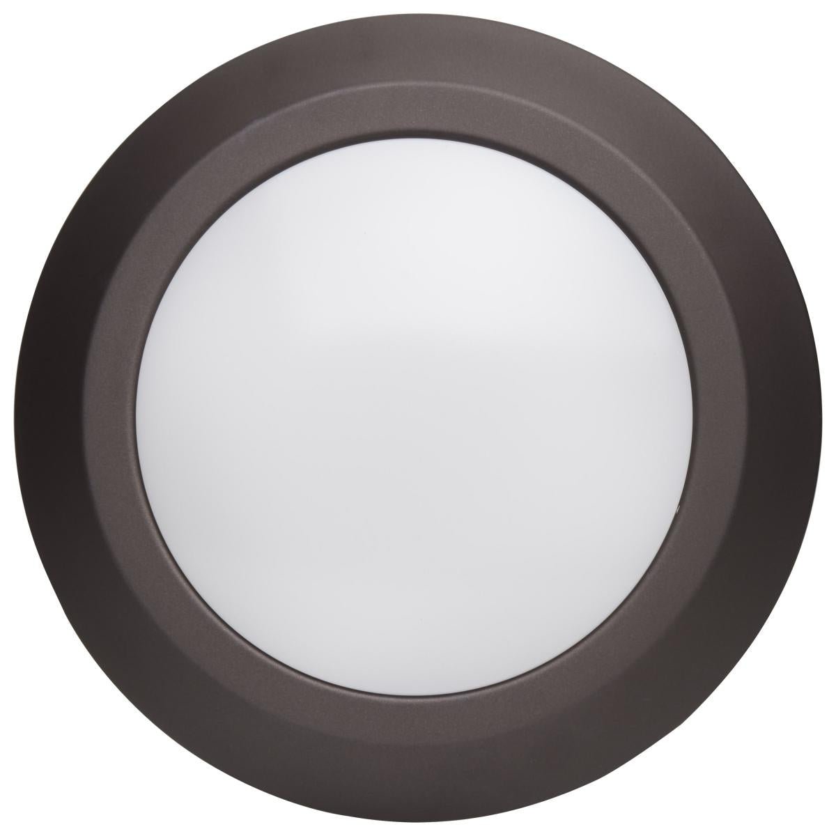 10-inch Nuvo LED disk light fixture with Mahogany Bronze finish, flush mount design, and 3000K warm white illumination.