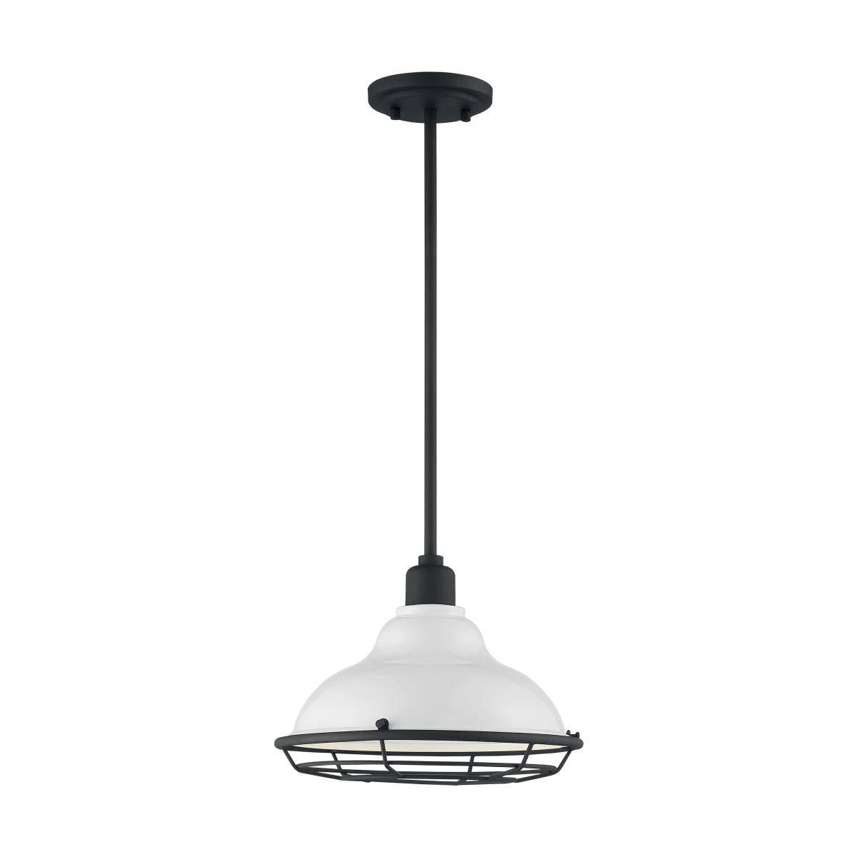 Newbridge - 1 Light Pendant with- Gloss White and Black Accents Finish - Green Lighting Wholesale, INC
