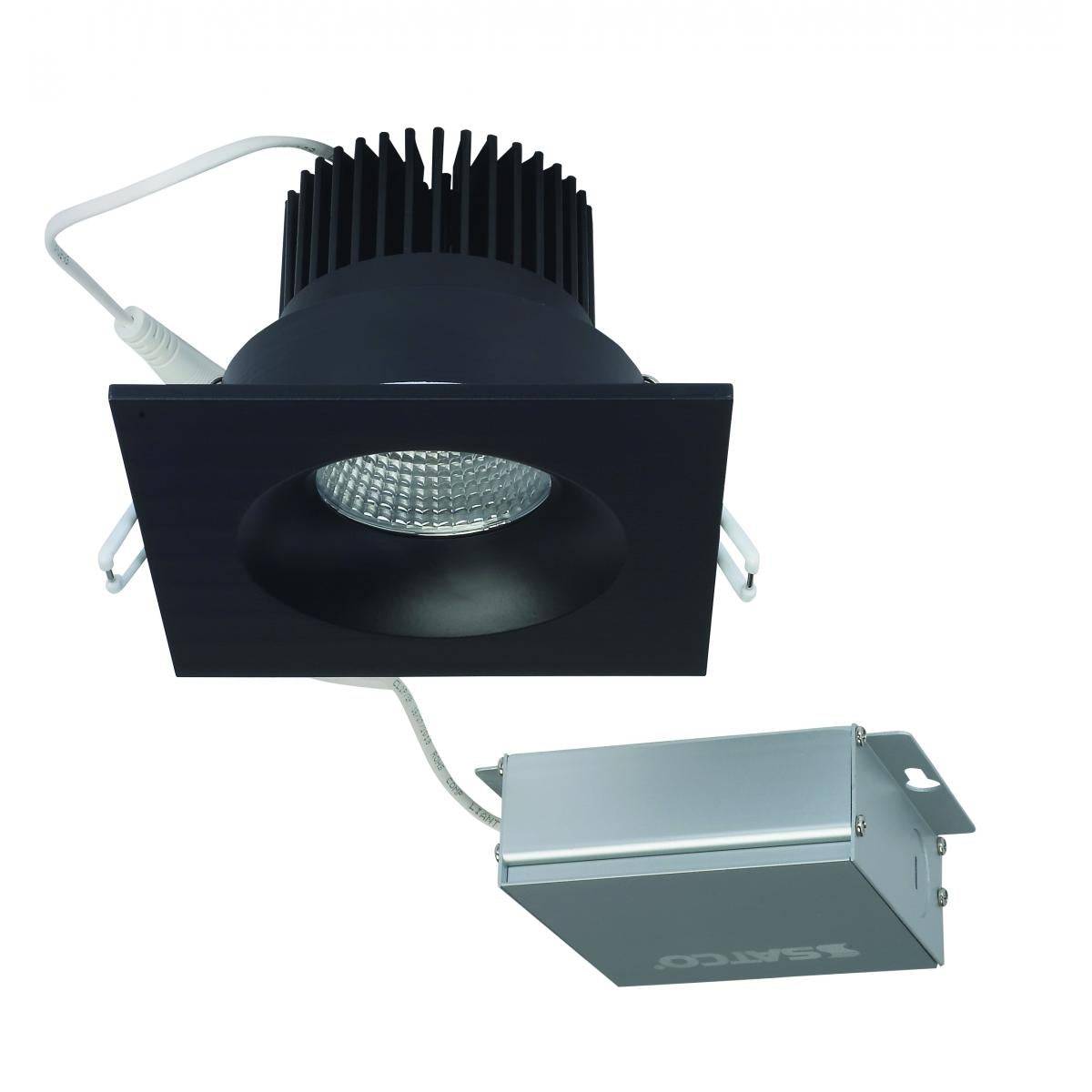 12 watt LED Direct Wire Downlight; 3.5 inch; 3000K; 120 volt; Dimmable; Square; Remote Driver; Black - Green Lighting Wholesale