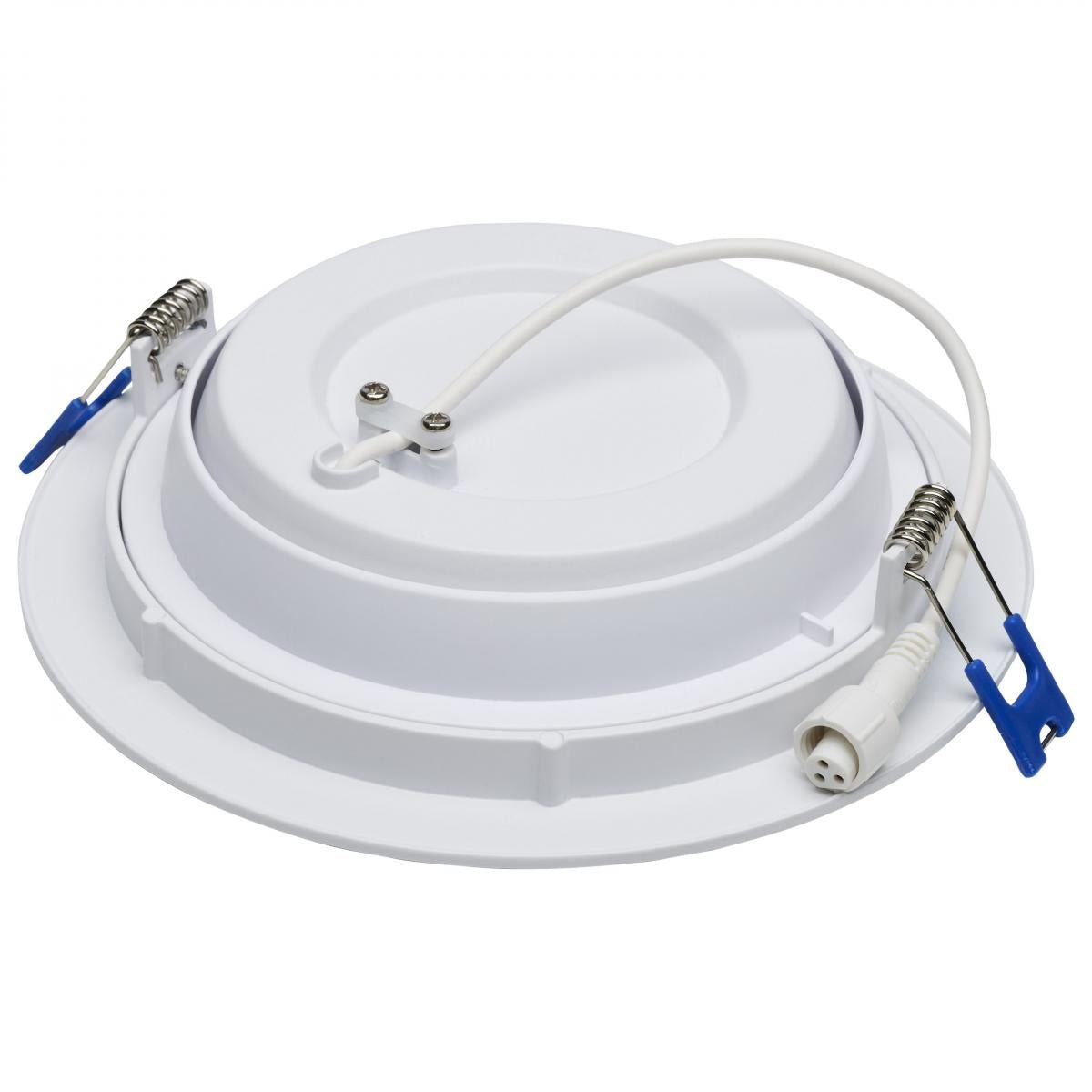 Nuvo LED Wafer 14W 6-inch directional low-profile downlight in white finish with CCT selectable and 120V power.