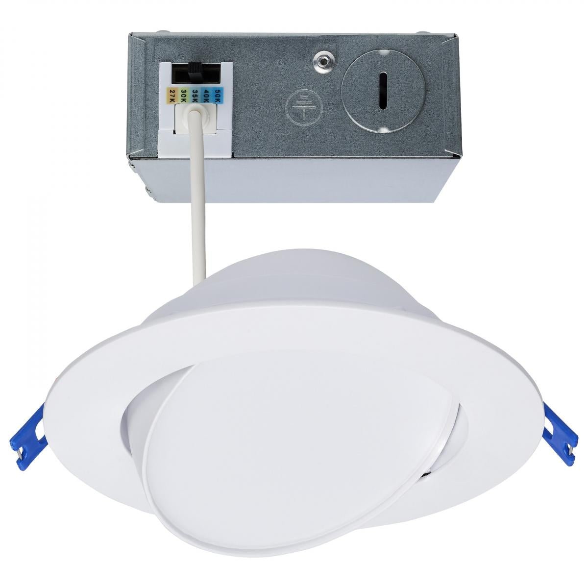 Nuvo LED Wafer 14W 6-inch directional low-profile downlight with CCT selectable in white finish, 120V.