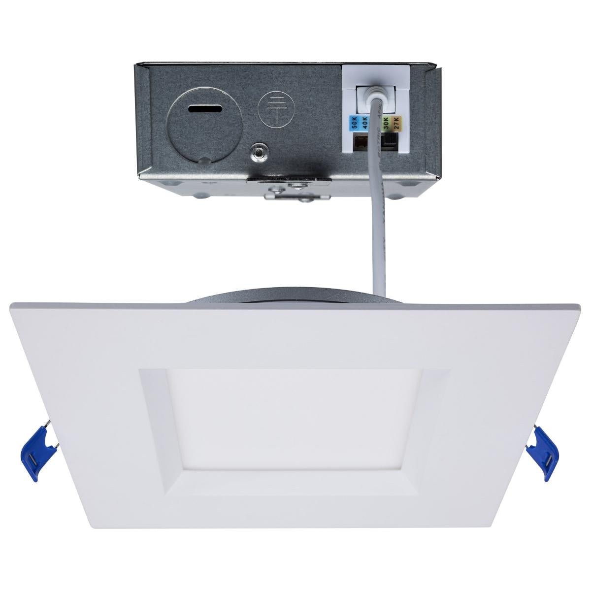 Nuvo 15W LED wafer downlight, 6-inch square shape with CCT selectable, low-profile design, ideal for ceiling lighting.