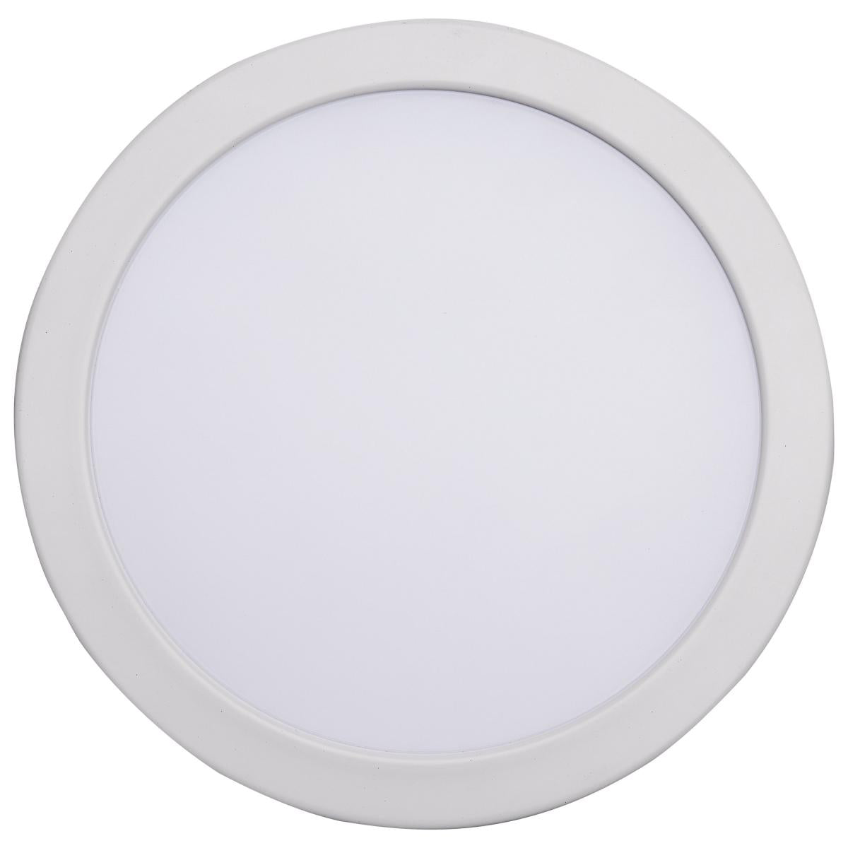 Nuvo Fire Rated 6-Inch LED Wafer Downlight with round shape, white finish, and CCT selectable lighting for ceilings.