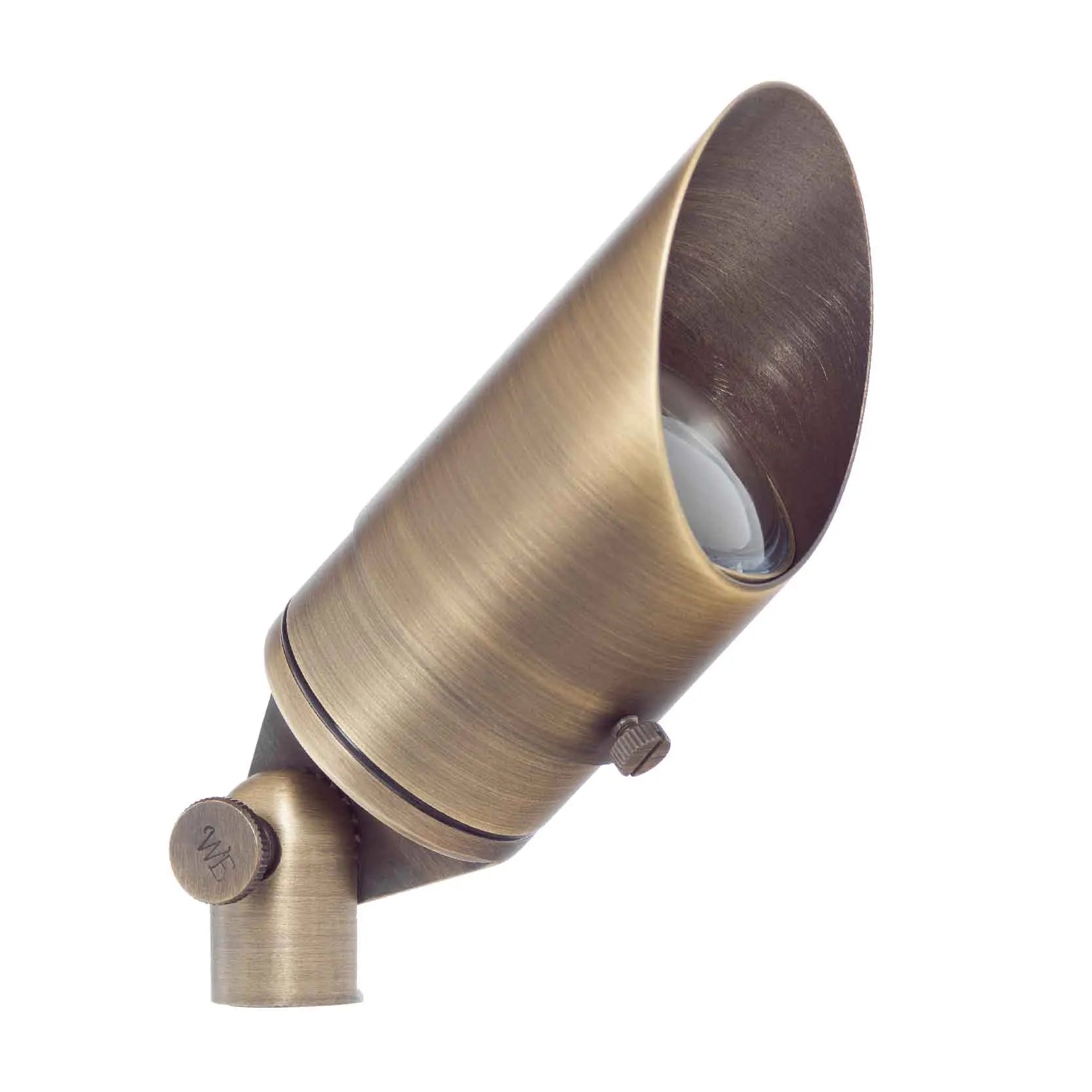 Westgate 12V LED 5W solid brass landscape light with 3000K warm white glow, ideal for outdoor exterior lighting fixtures.