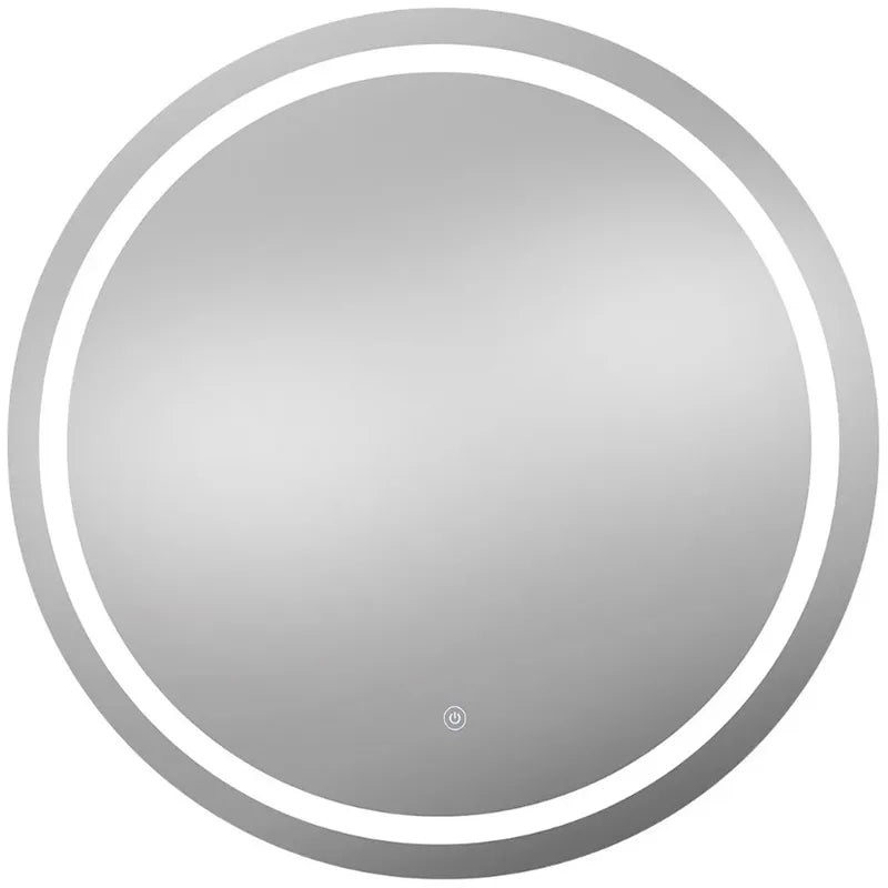24-inch round LED mirror and cabinet by Westgate featuring integrated lighting, 30W power, and adjustable color temperatures.