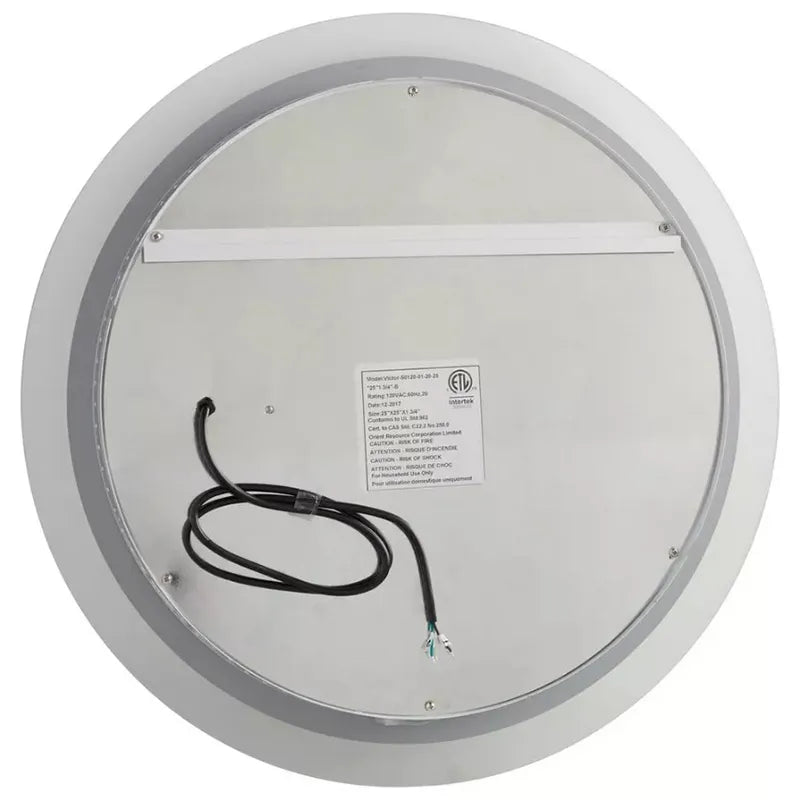 Round 24-inch Westgate LED mirror with adjustable color temperature, 30W, featuring a sleek design and modern lighting fixture.