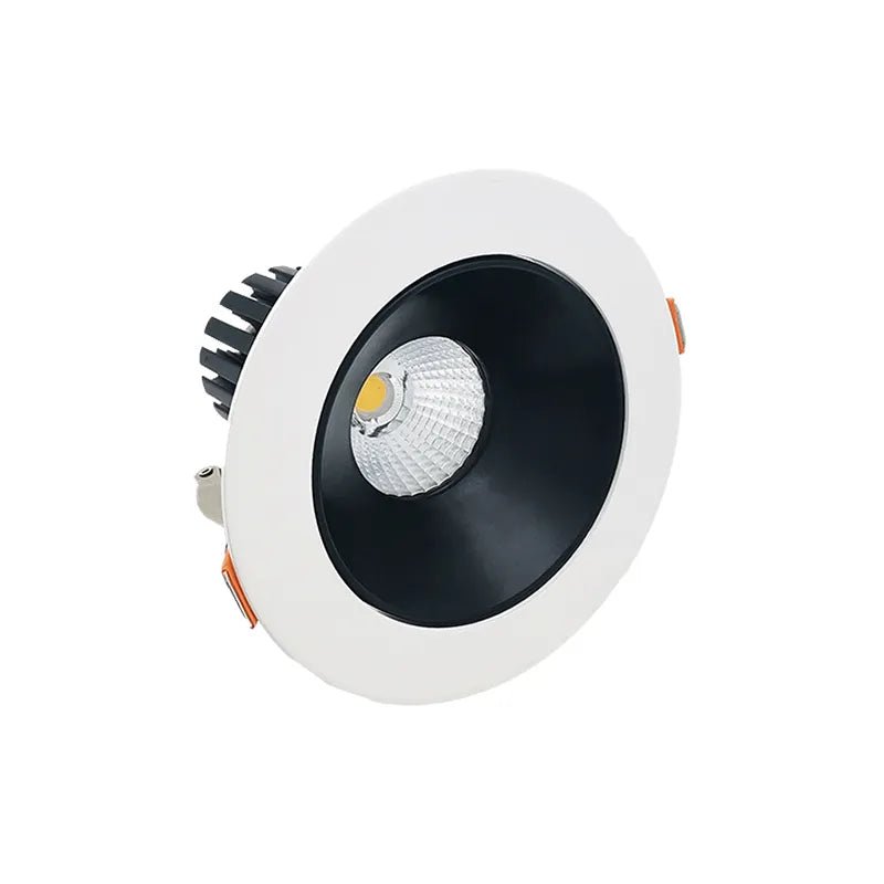 Westgate LED 4-inch architectural canless wafer fixture with white trim, black reflector, 10W, and adjustable CCT setting.