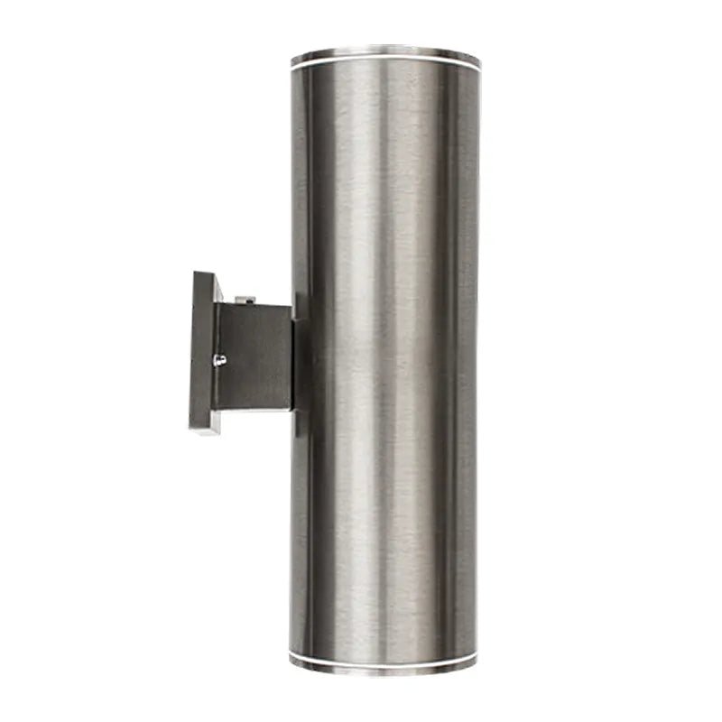 Westgate 4" LED Cylinder Up/Down Light in Brushed Nickel, exterior fixture with photocell, 120-277V, adjustable CCT, side view
