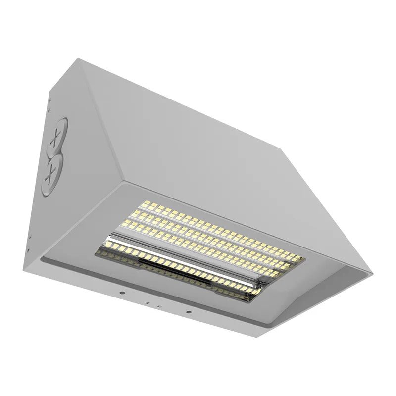 Westgate LED silver cutoff wall pack exterior light with 25W-40W power and 3000K-5000K color temperature, outdoor lighting fixture