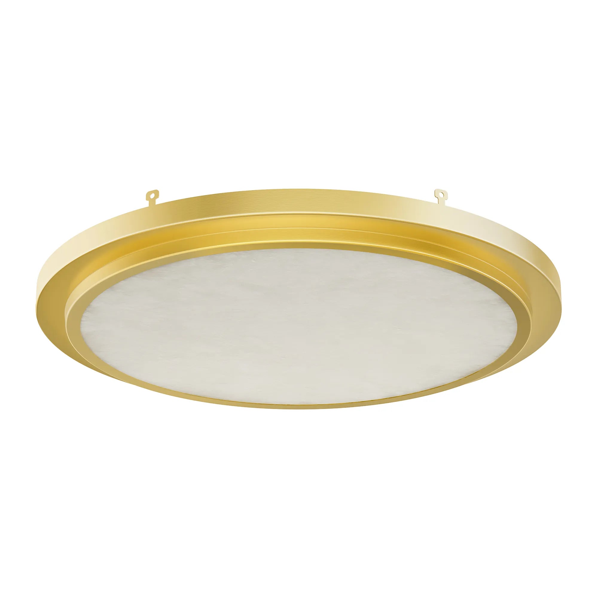 Westgate Lighting LED gold 7-inch surface mount fixture with real alabaster lens, CCT adjustable, for ceiling lighting.