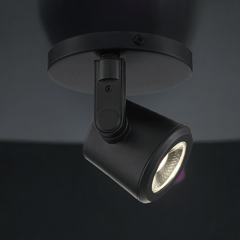 Satco 12W black LED taper back monopoint decorative lighting with 3000K warm light and 36-degree beam angle.