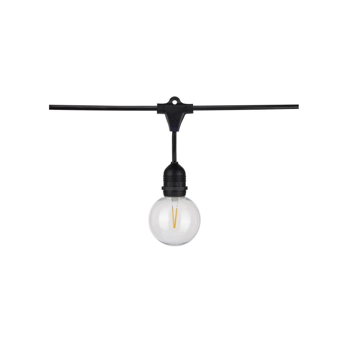 Satco 24ft LED string light with 12 G25 bulbs, warm 2200K glow, ideal for decorative lighting, 120 volts.
