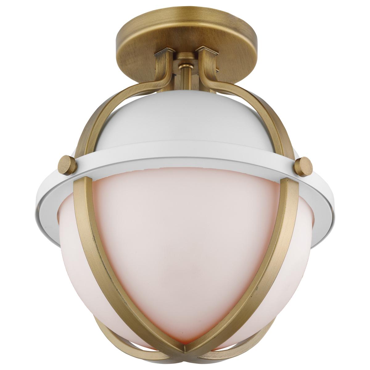 Lincoln; 1 Light Semi Flush Mount; Medium Base; Matte White Finish; White Opal Glass - Green Lighting Wholesale, INC