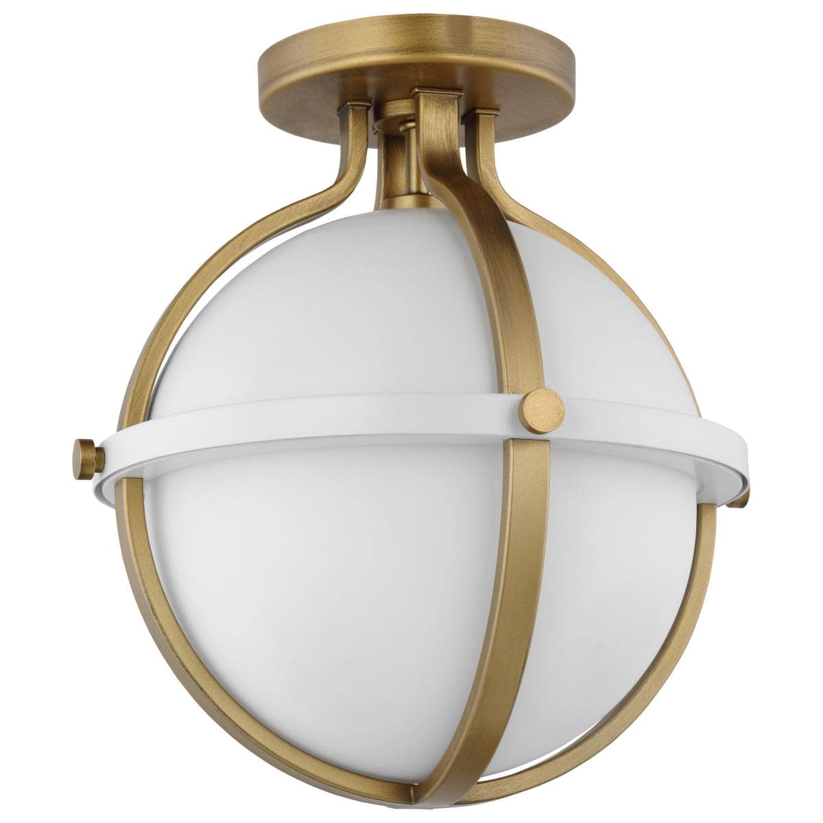 Lincoln; 1 Light Semi Flush Mount; Medium Base; Matte White Finish; White Opal Glass - Green Lighting Wholesale, INC