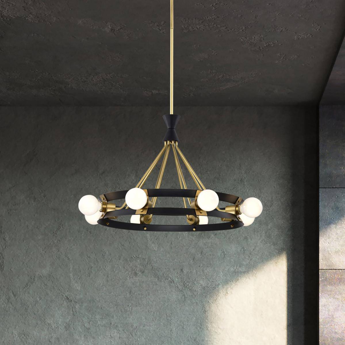 Marsden 8 Light Chandelier; Matte Black and Natural Brass Finish - Green Lighting Wholesale, INC