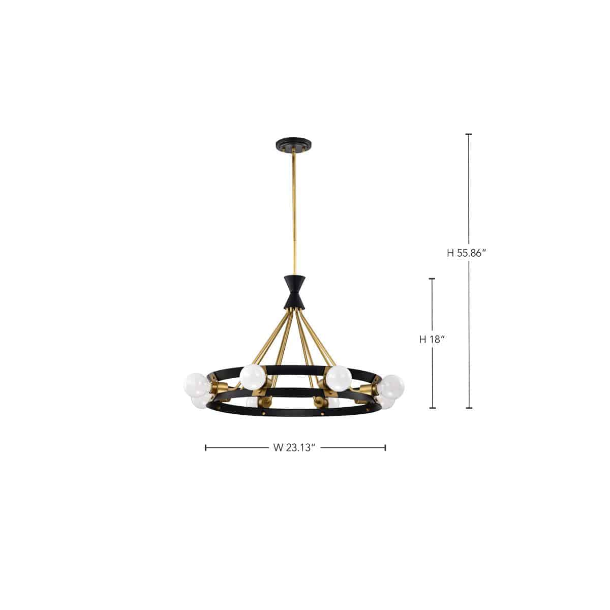 Marsden 8 Light Chandelier; Matte Black and Natural Brass Finish - Green Lighting Wholesale, INC