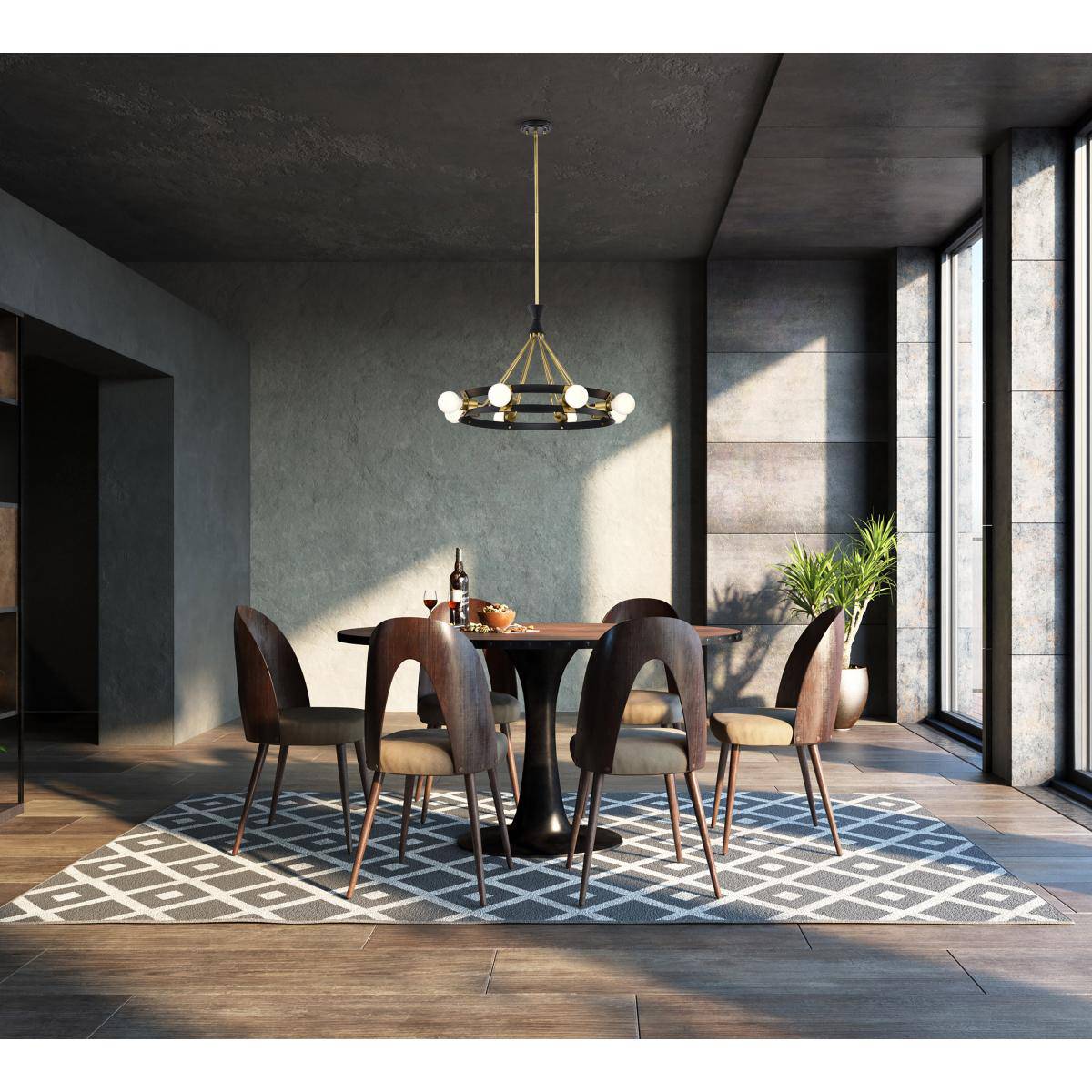 Marsden 8 Light Chandelier; Matte Black and Natural Brass Finish - Green Lighting Wholesale, INC