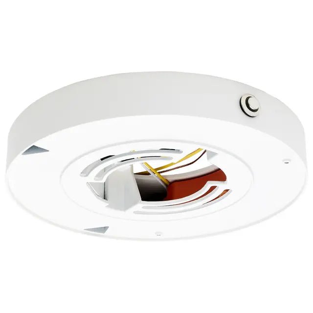 Satco LED 7-inch white round surface mount emergency light fixture with battery backup, ideal for emergency lighting solutions.