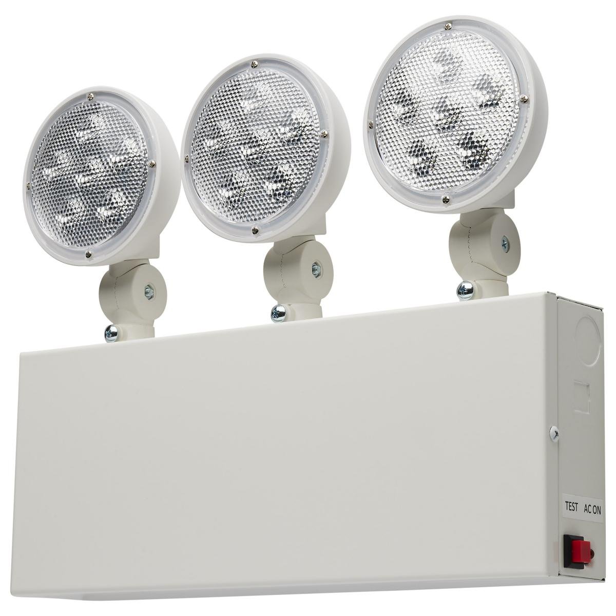 Steel NYC Tri-Head Emergency Light by Satco with 90-minute Ni-Cad backup, universal mounting, suitable for 120/277V electrical systems.