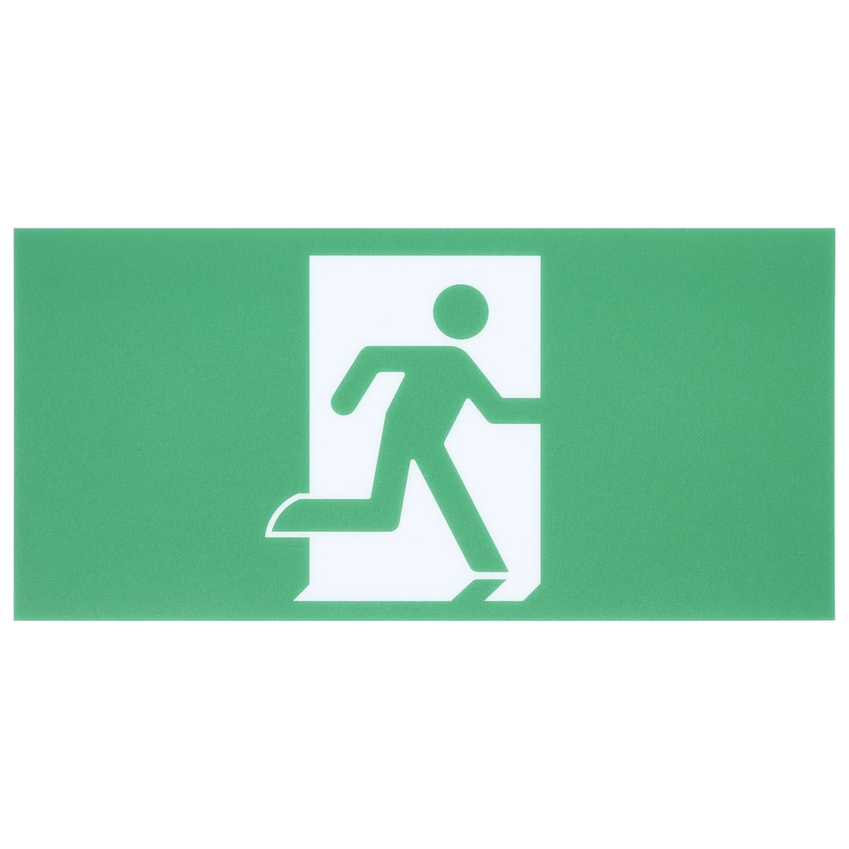 Recessed mounted Satco green combo edge-lit exit sign with running man symbol, dual face emergency lighting for safety.