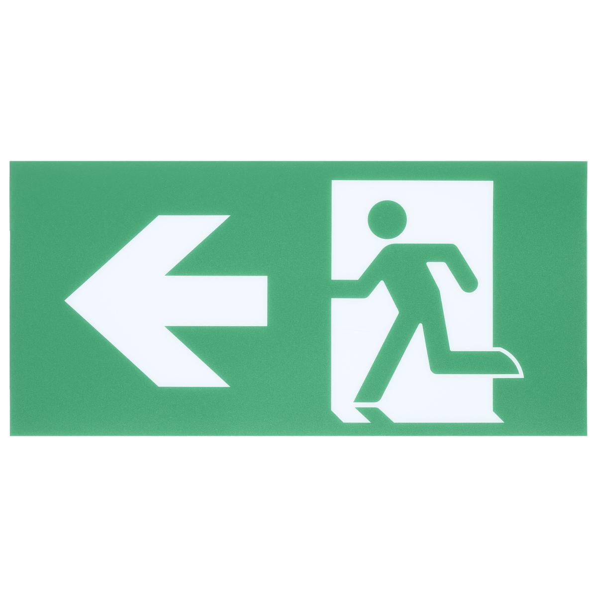 Recessed mounted Satco green combo edge-lit exit sign with running man symbol, dual face emergency lighting for safety exits.