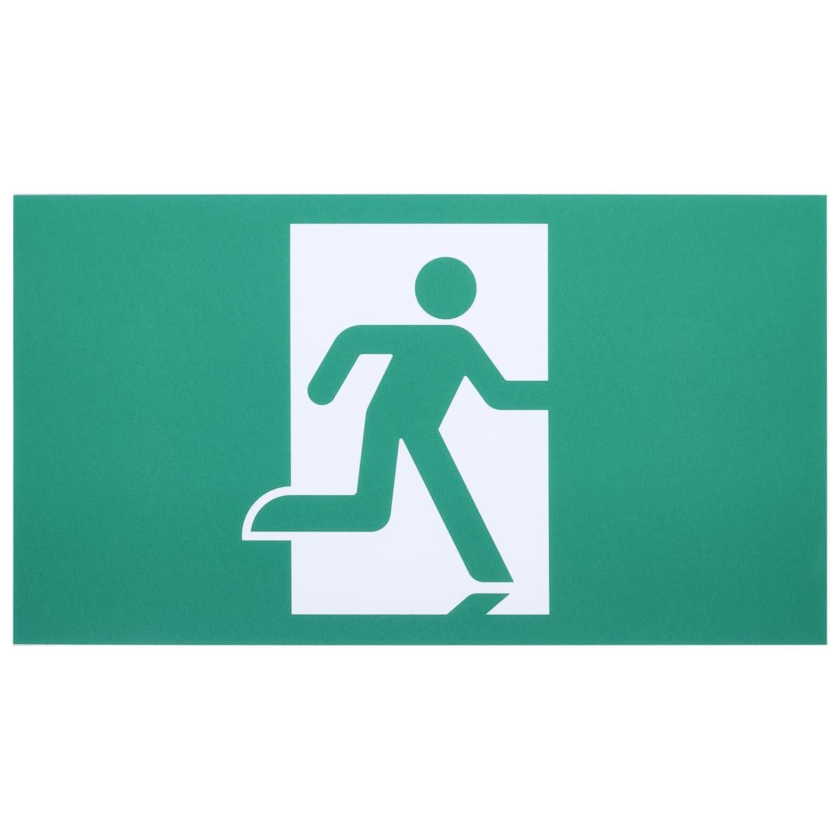 Satco green exit sign for wet locations, single or dual face, with universal mounting and running man symbol.