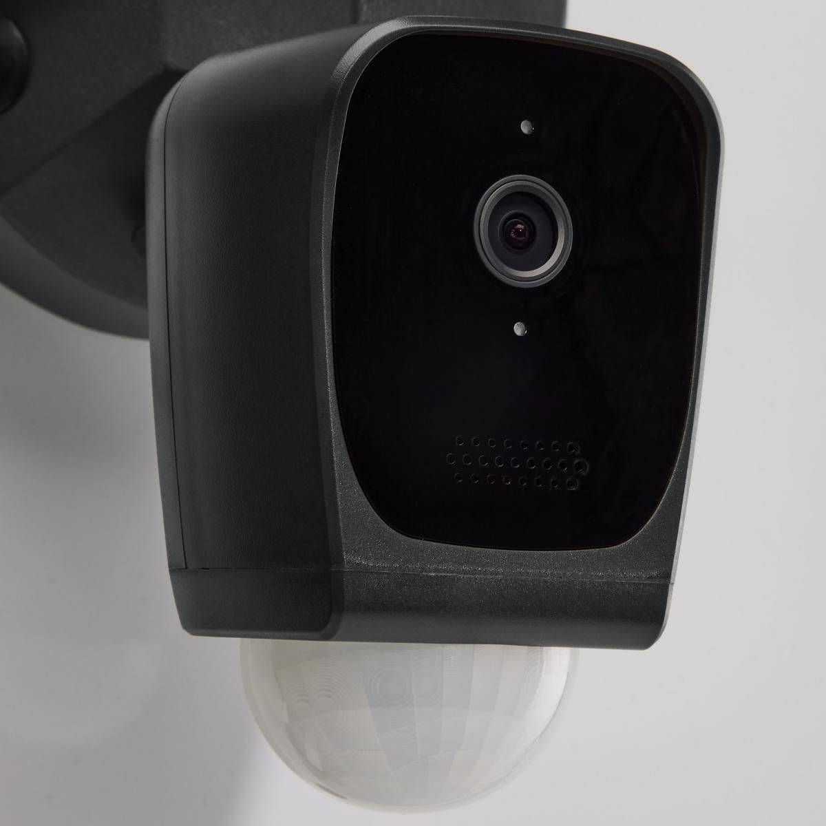 Satco Bullet Outdoor SMART Security Camera with Starfish enabled in black finish, exterior lighting fixture for home security.