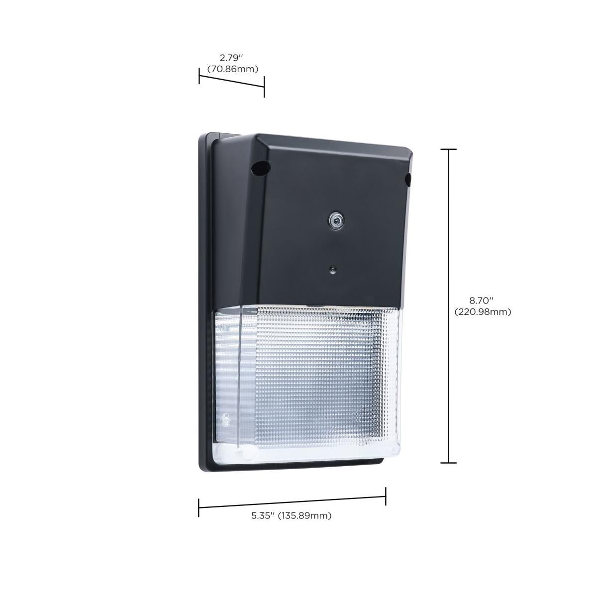Satco LED turtle-friendly black small wall pack exterior lighting fixture with 20W amber light and photoeye sensor.