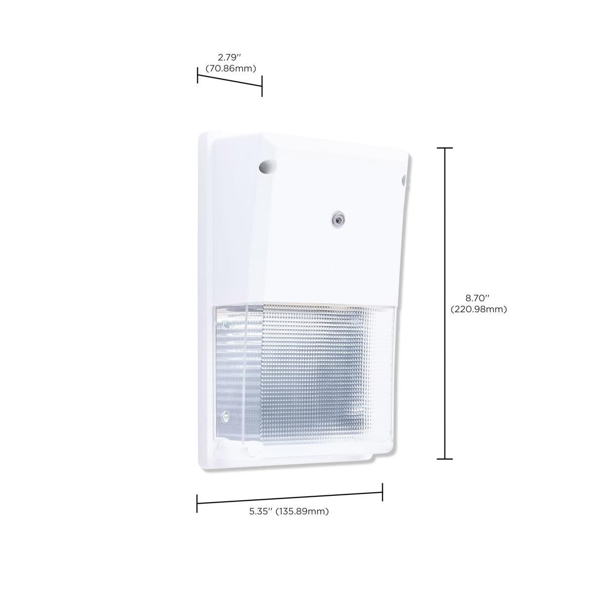 Satco LED turtle-friendly white small wall pack exterior light fixture with 20 watt amber color for outdoor lighting.