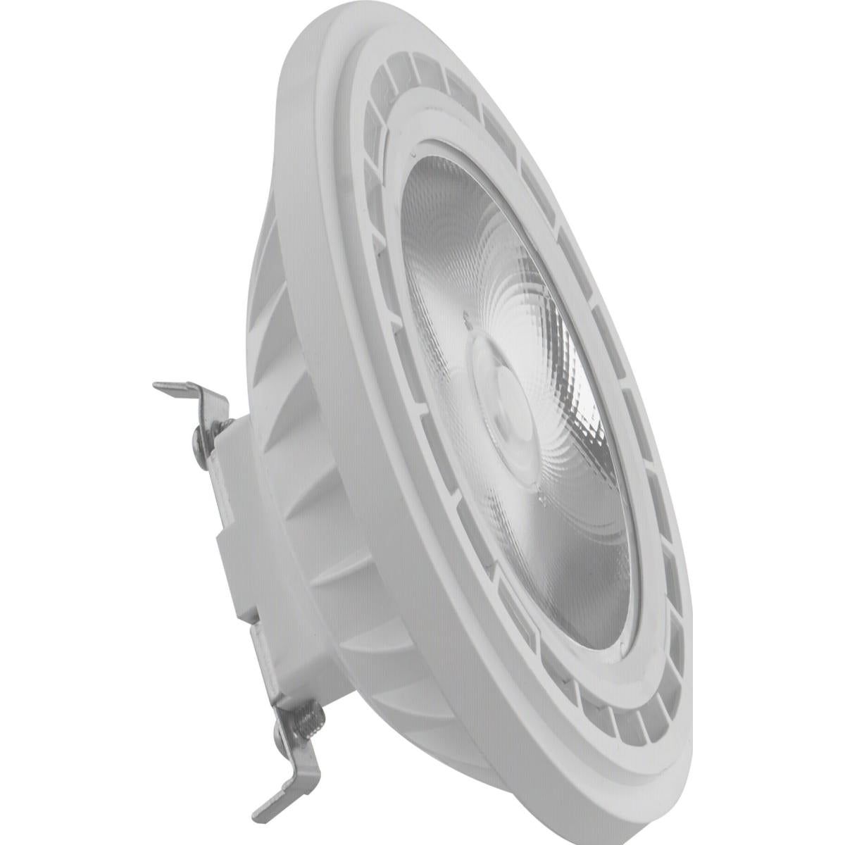 Satco LED 12W AR111 bulb with G53 base, 900 lumens, 3000K warm white, 12V, 36-degree beam angle.