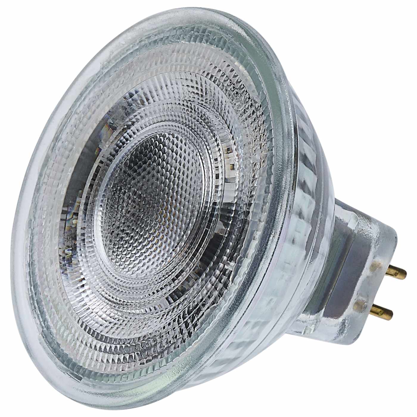 Satco LED 5.5W MR16 floodlight bulb with 2700K warm white, GU5.3 base, 12V, 90 CRI for bright, natural lighting.