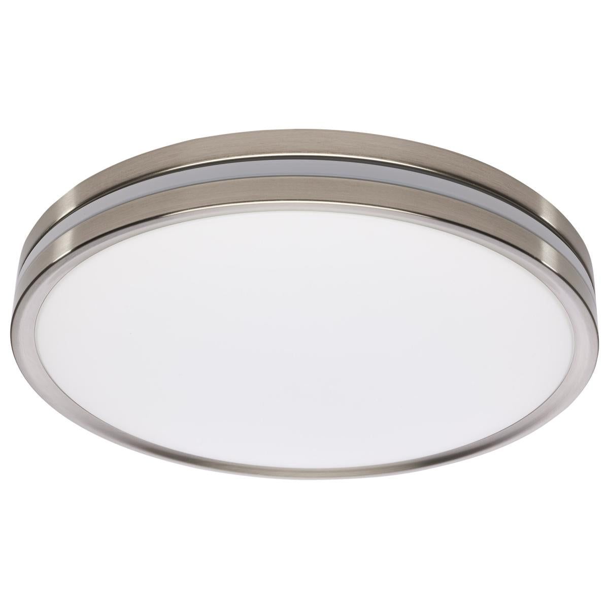 Satco 15-inch LED ceiling fixture with surface mount and night light, featuring 5 CCT selectable lighting options