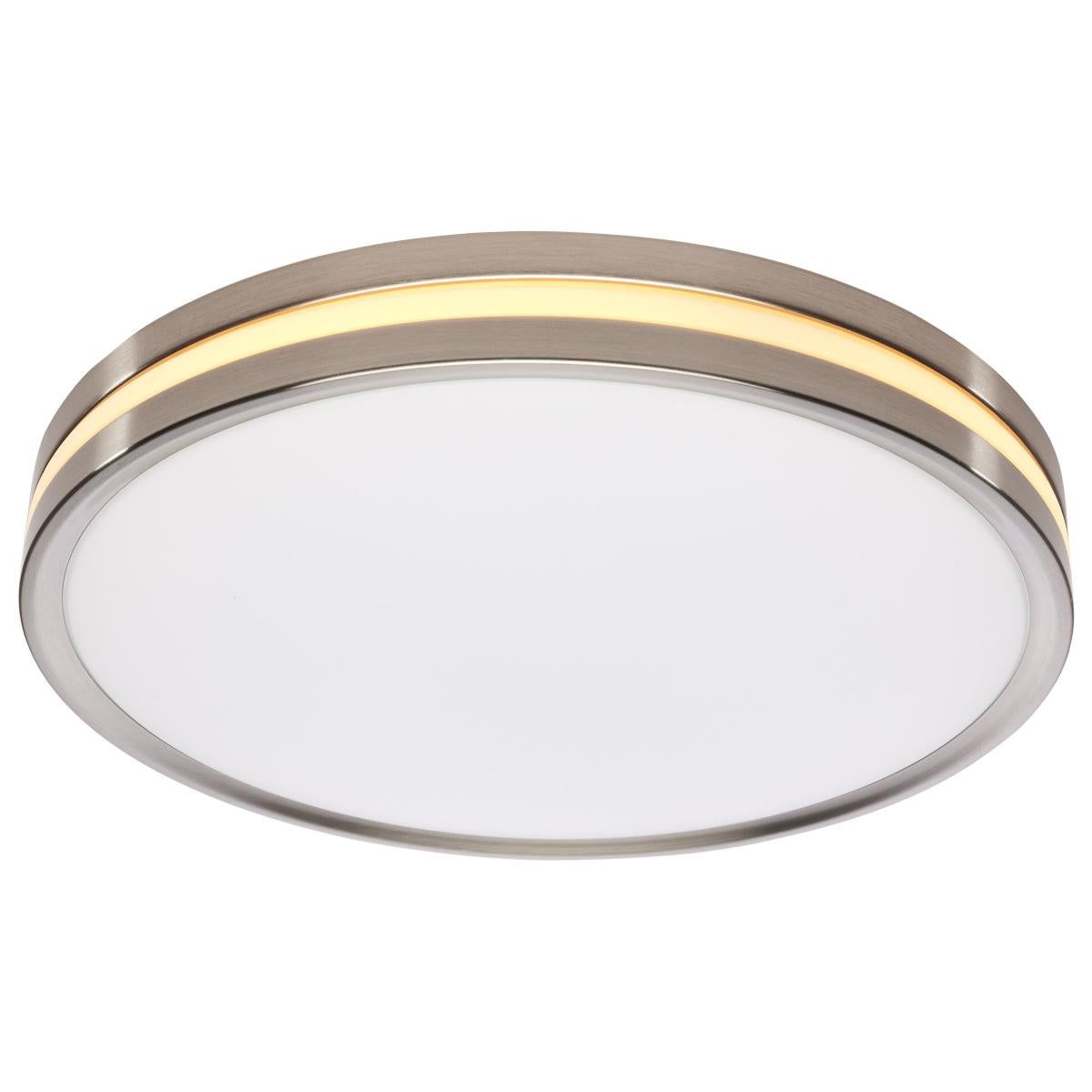 Satco 15-inch LED ceiling fixture with surface mount and night light, featuring 5 CCT selectable lighting options.