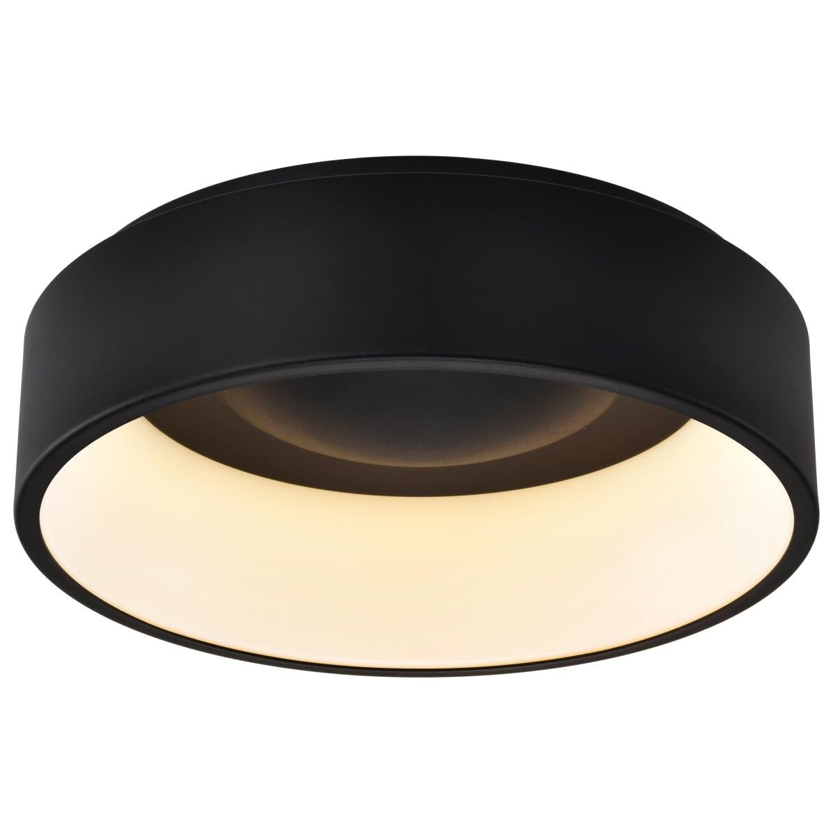 Satco LED Orbit black surface mount fixture with 20W LED flush mount and adjustable CCT for modern ceiling lighting.