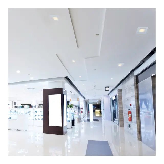 Satco 18.5W LED Square 6-Inch Commercial Downlight in white with dual dimming, suitable for ceiling lighting, 120-347V.