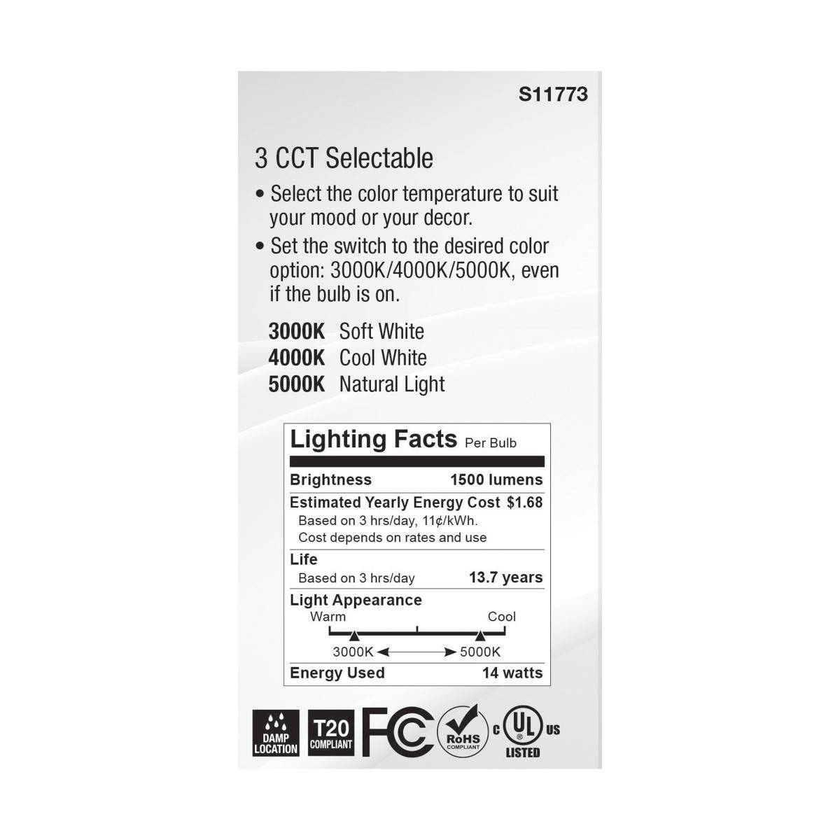 14 Watt LED A19; CCT Selectable; White Finish; 90 CRI - Green Lighting Wholesale, INC