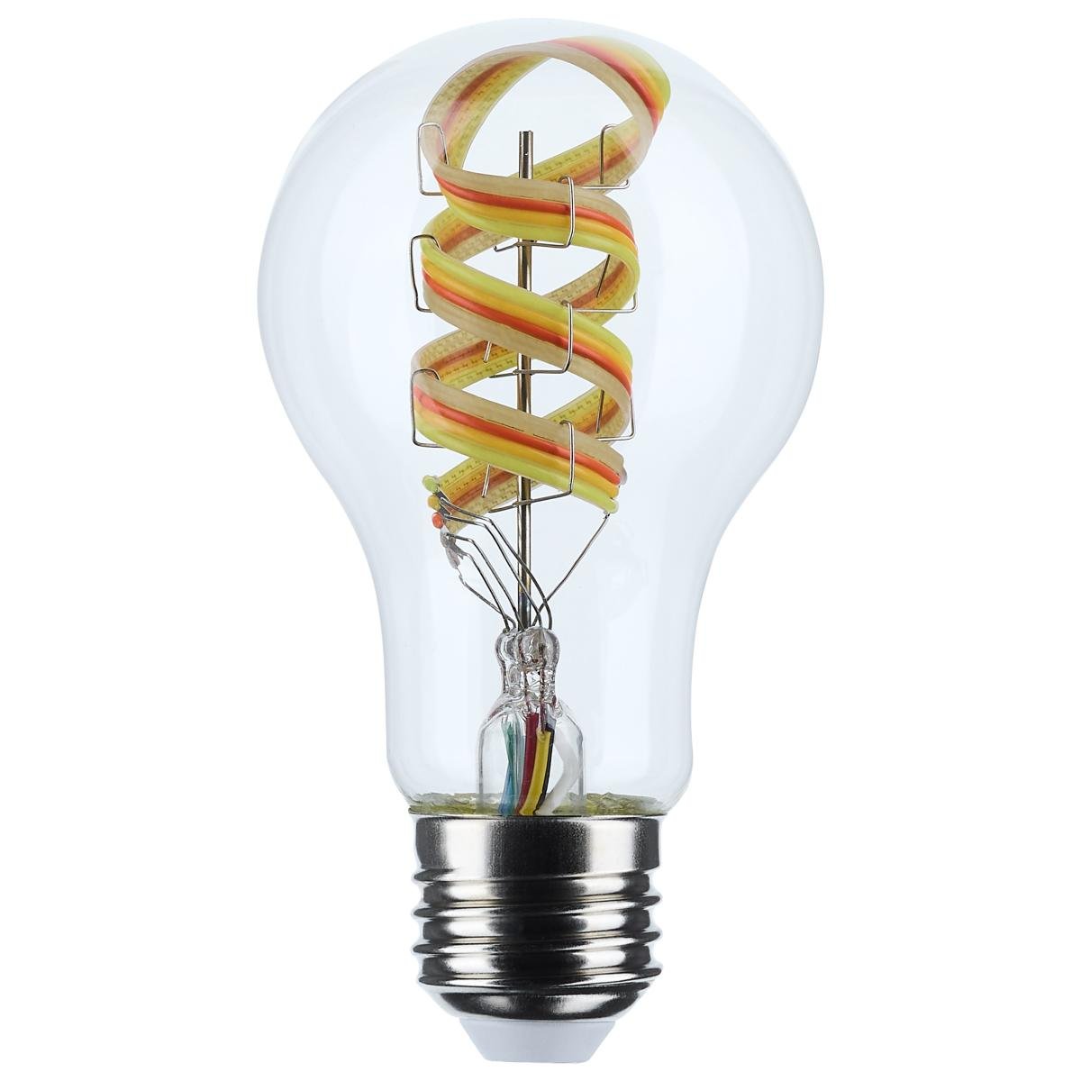 Satco 6W A19 LED light bulb with RGB and tunable white, clear finish, medium base, compatible with Starfish IOT smart lighting.