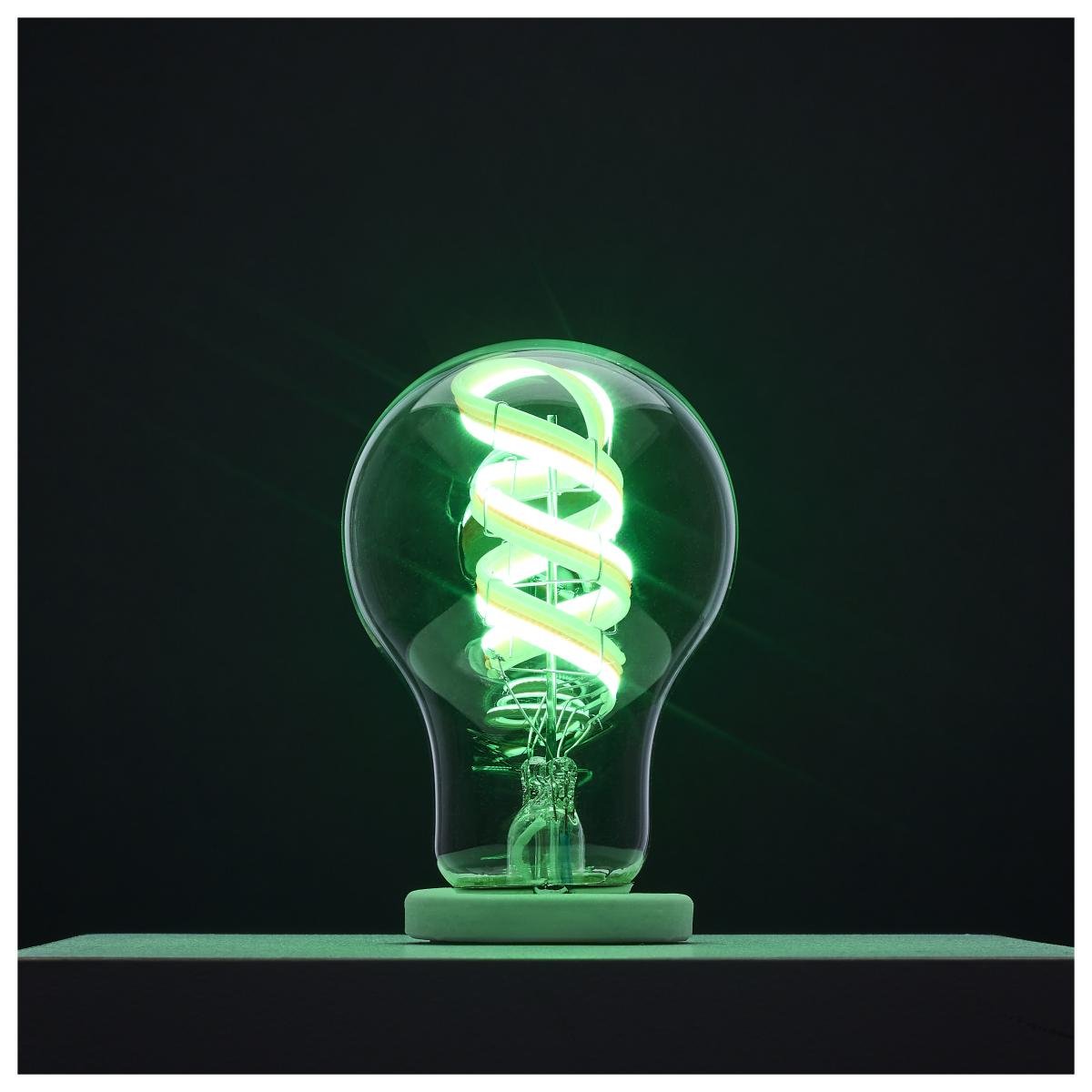 Satco 6W A19 LED light bulb with RGB and tunable white, clear finish, medium base, compatible with Starfish IOT smart lighting system.