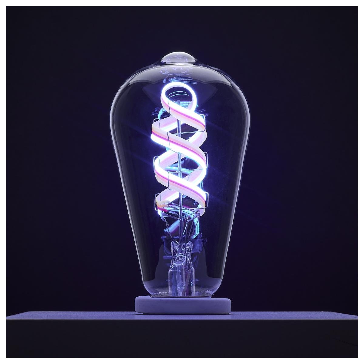 Satco 6W ST19 LED light bulb with RGB and tunable white, clear glass, medium base, Starfish IOT smart lighting.
