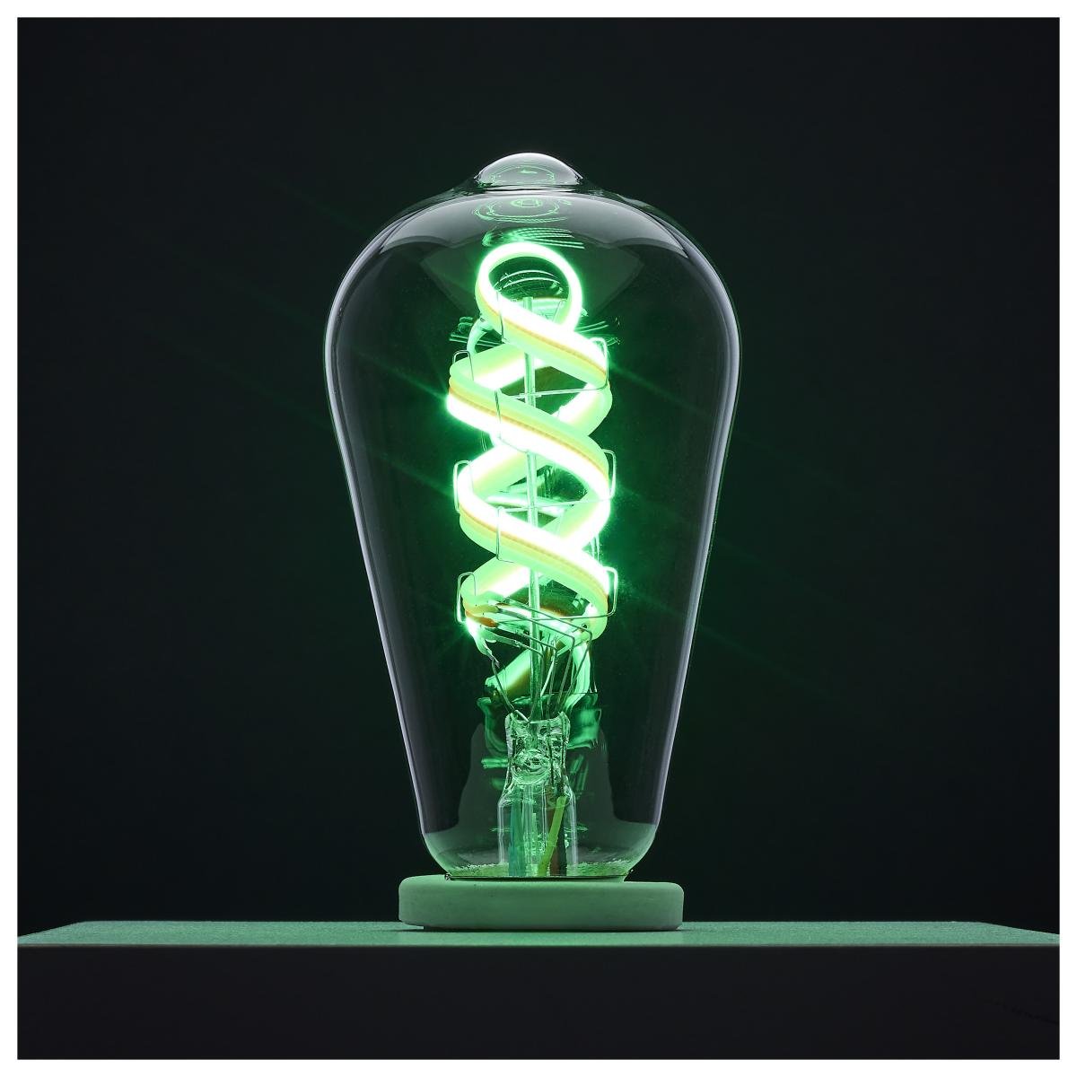 Satco 6W ST19 LED light bulb with RGB and tunable white, clear glass, medium base, compatible with Starfish IOT smart lighting.