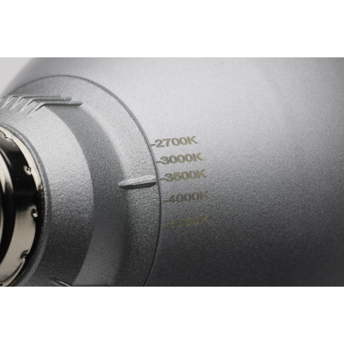 Satco LED 11W PAR30 short neck light bulb with silver finish, CCT selectable, 40-degree beam angle, ideal for directional lighting.