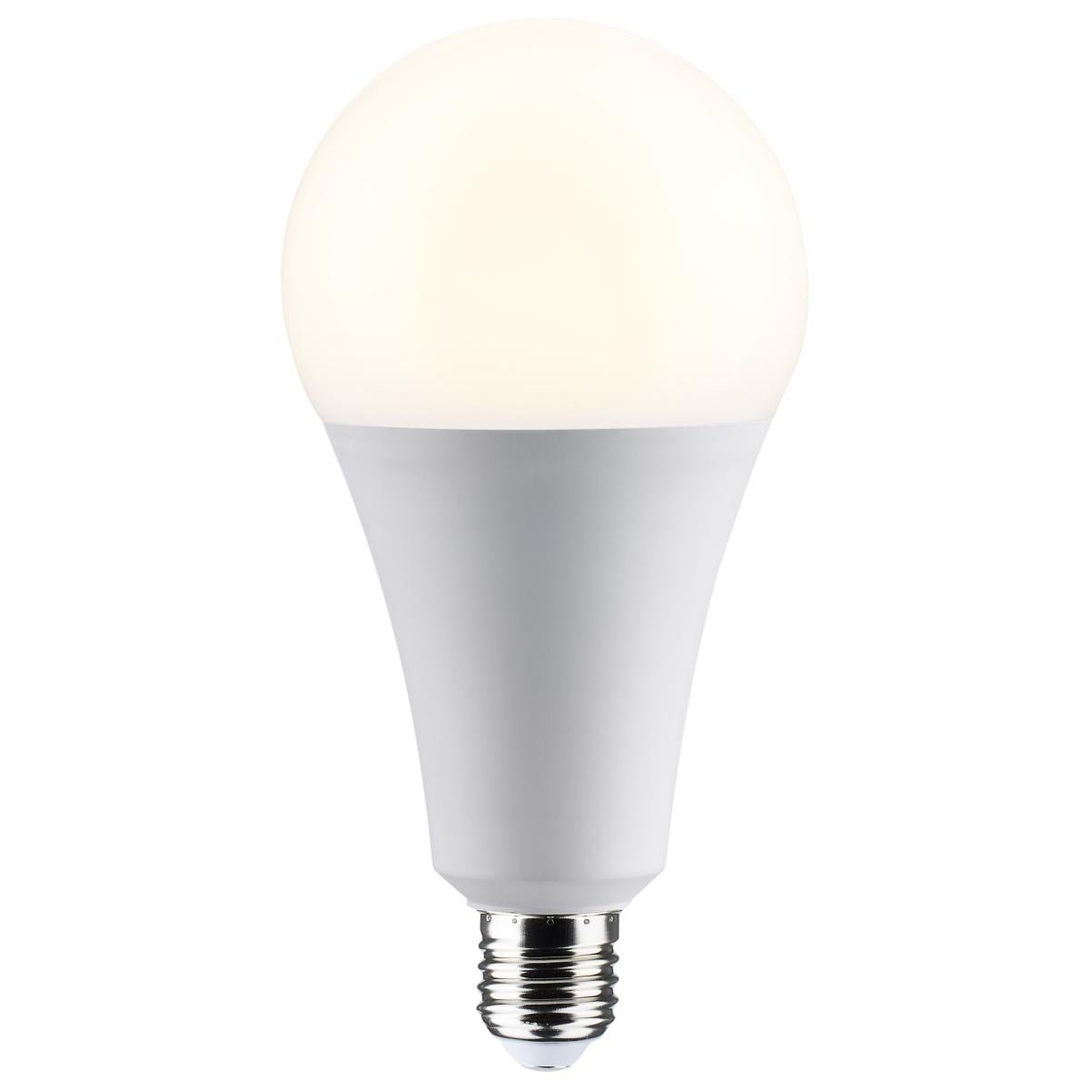 Satco LED A25 30W light bulb, 5000K daylight, non-dimmable, comparable to 300W incandescent, ideal for bright lighting.