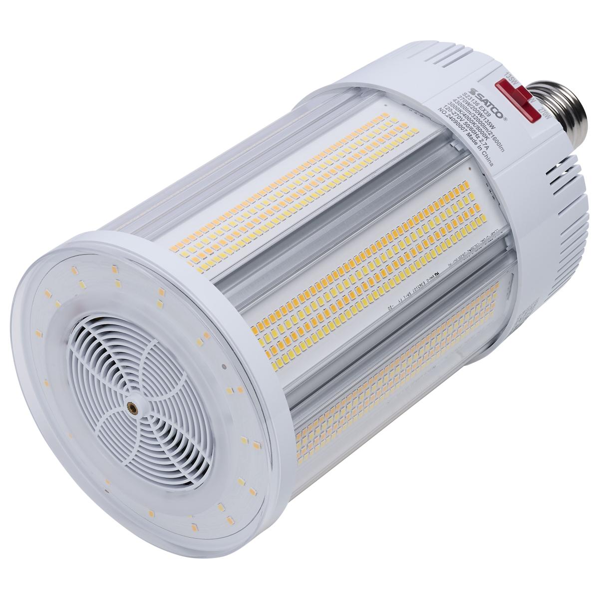 Satco LED Corncob Lamp replacing 600W HID, with adjustable CCT and wattage options, ideal for high-output lighting.