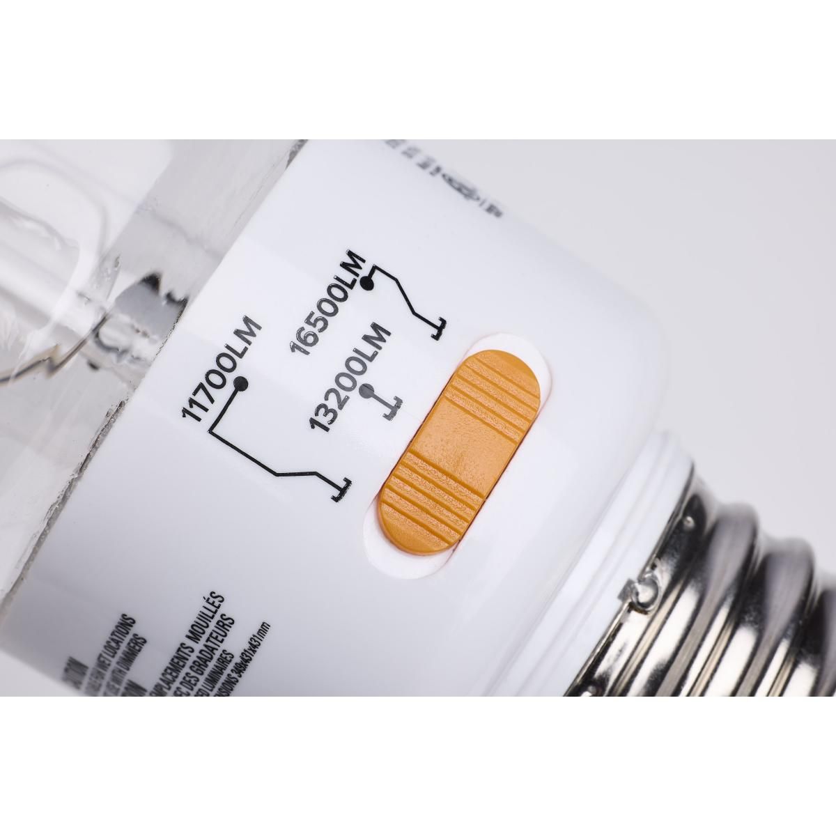 Satco LED HID replacement bulb ED37 with 5000K color temperature, mogul extended base, clear glass, designed for high-intensity lighting.