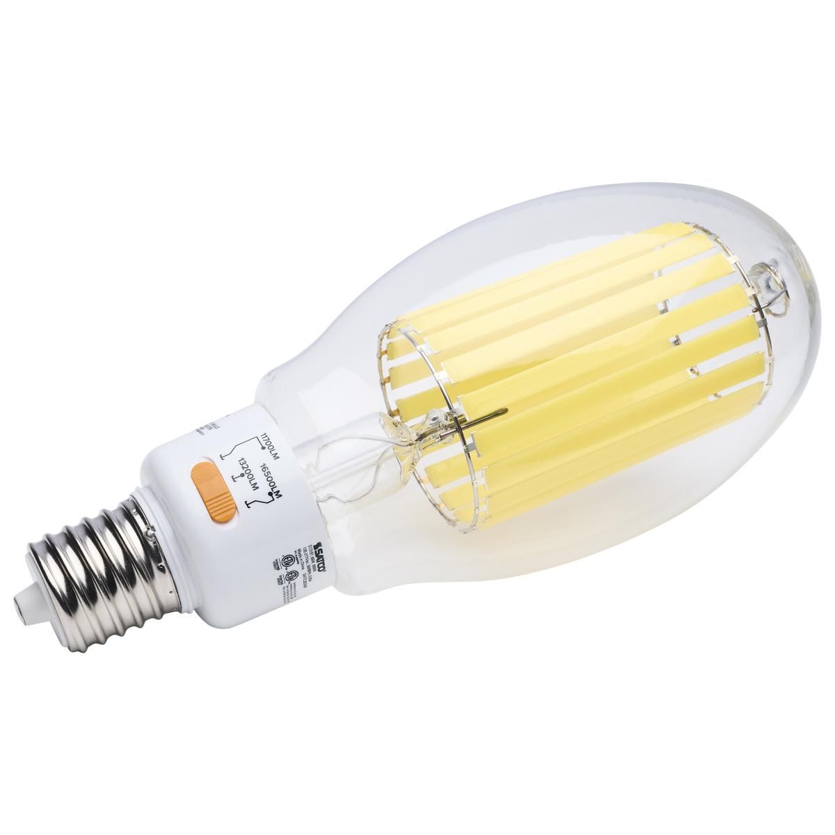Satco LED HID Replacement bulb ED37 5000K with mogul extended base and clear glass for bright outdoor lighting.